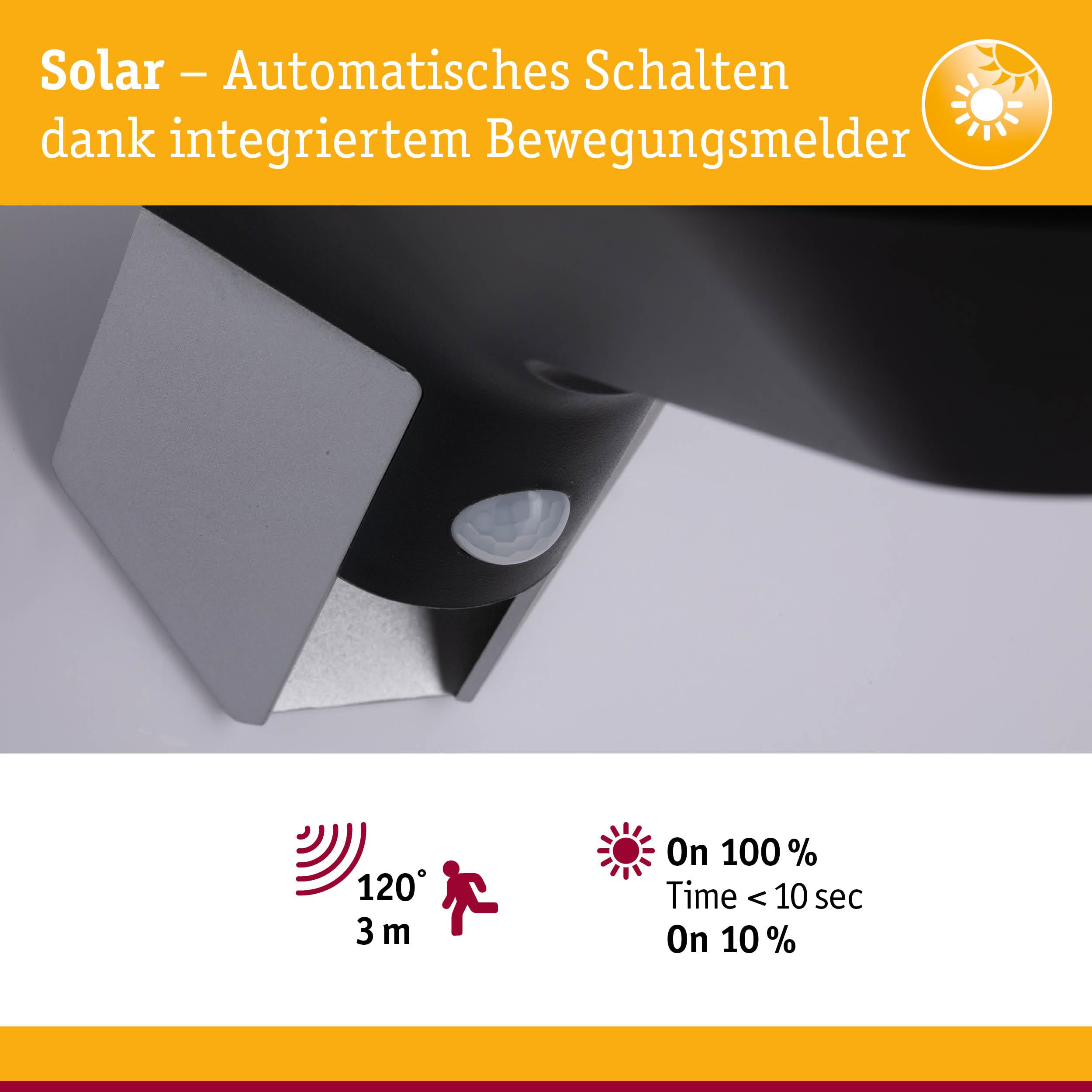 Paulmann 94250 Solar Wandleuchte Soley LED Außenleuchte incl. 1x1,22 Watt Anthrazit Kunststoff 3000 K Warmweiß