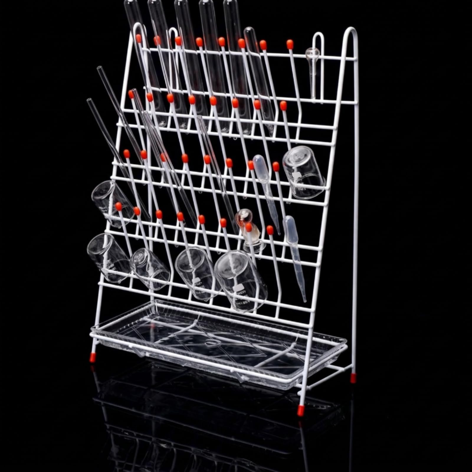 Gralara Scolavetreria da Laboratorio Durevole Scolabeker Compatto Rastrelliera con Vassoio Sgocciolatoio per Laboratori, Ricercatori, 55 Posizioni