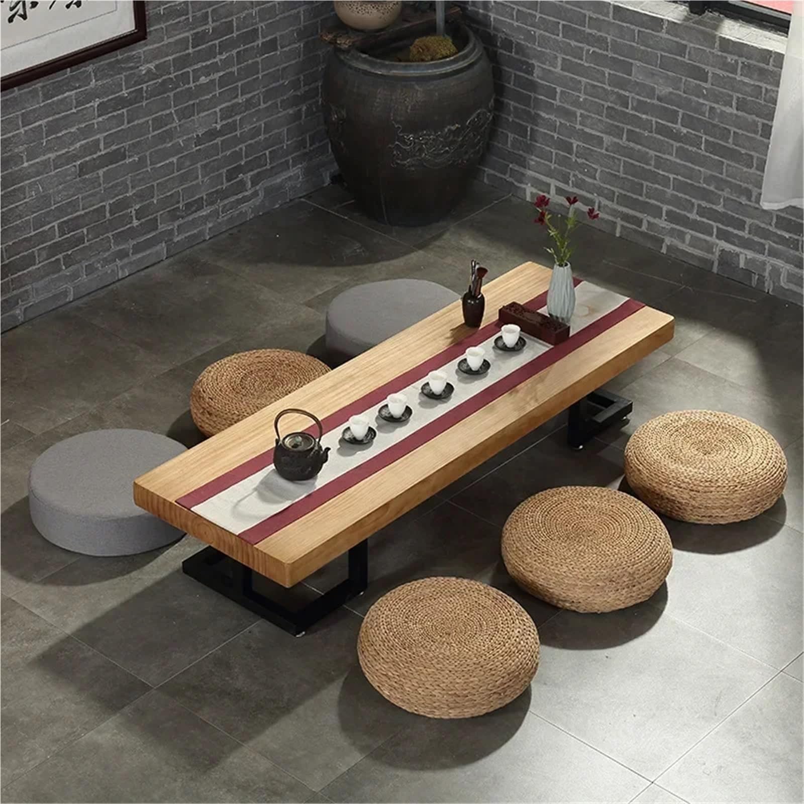 Cojín de meditación Tatami-cojín redondo de ratán for Yoga y meditación, cojín futón grueso tejido paja for salón té, decoraciones for el hogar