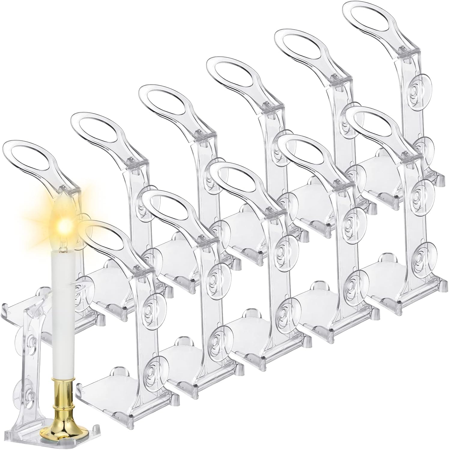 12 Pcs Christmas Electric Window Candle Lamp Holders with Strong Suction Cups Window Plastic Suction Cup Candle Holders for Windows to Secure Christmas Holiday Small Flameless(Clear)