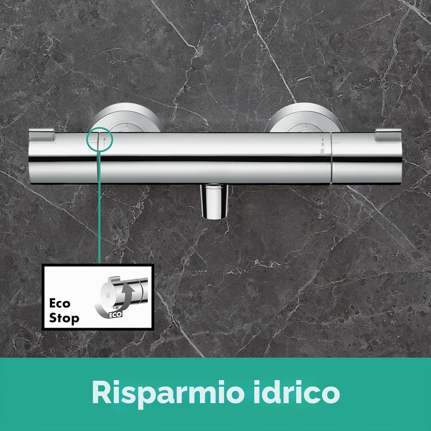 hansgrohe Ecostat - Miscelatore termostatico per doccia esterno, Rubinetto termostatico con blocco di sicurezza (SafetyStop) a 40° C, Termostato per doccia, 1 utenza, cromo, 13211000