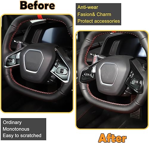 Miniatura 2 de Funda de marco de botón para volante compatible con Chevrolet Corvette C8 2020-2023, marco de protección de panel de volante de automóvil,