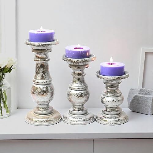 Miniatura 6 de Juego de 3 portavelas para velas de pilar, portavelas de madera de granja, hecho a mano para Homedecor, centro de mesa, soporte de vela de madera