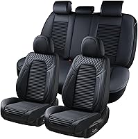 Vista 52 de Coverado - Juego completo de fundas de asiento de automóvil grises de cuero napa, impermeables, con cojín para asientos delanteros y respaldos, apto