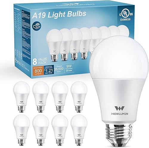 Miniatura 14 de Bombilla LED A19, bombillas E26 de 9 W (equivalente a 60 vatios), blanco frío de 5000 K, base estándar de 800 lm para cocina, sala de estar, Luz