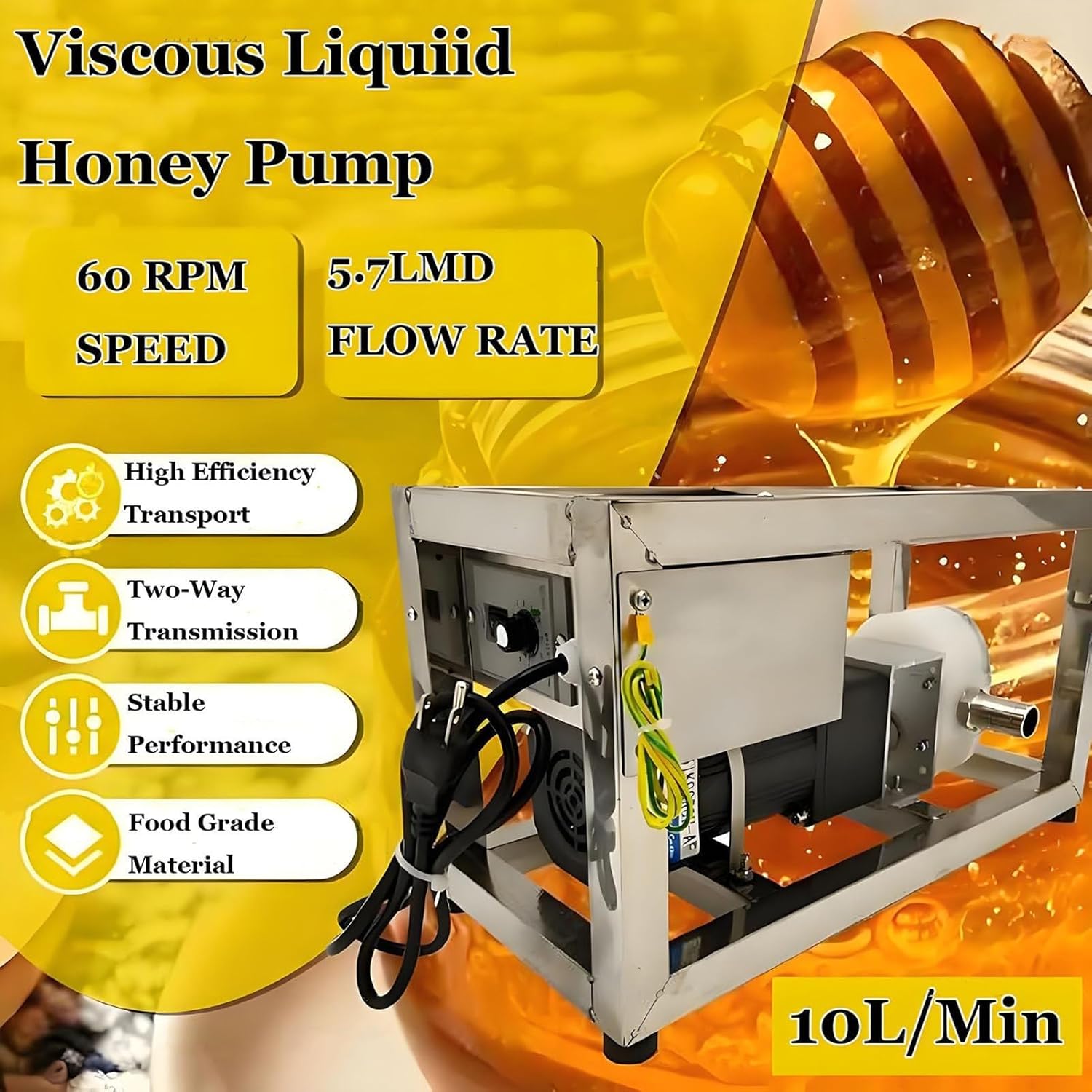 Food Grade Stainless Steel Rotary Lobe Pump, Adjustable Speed for Viscous Liquid Transfer, Perfect for Honey, Syrups, and Thick Fluids - Efficient and Durable Solution