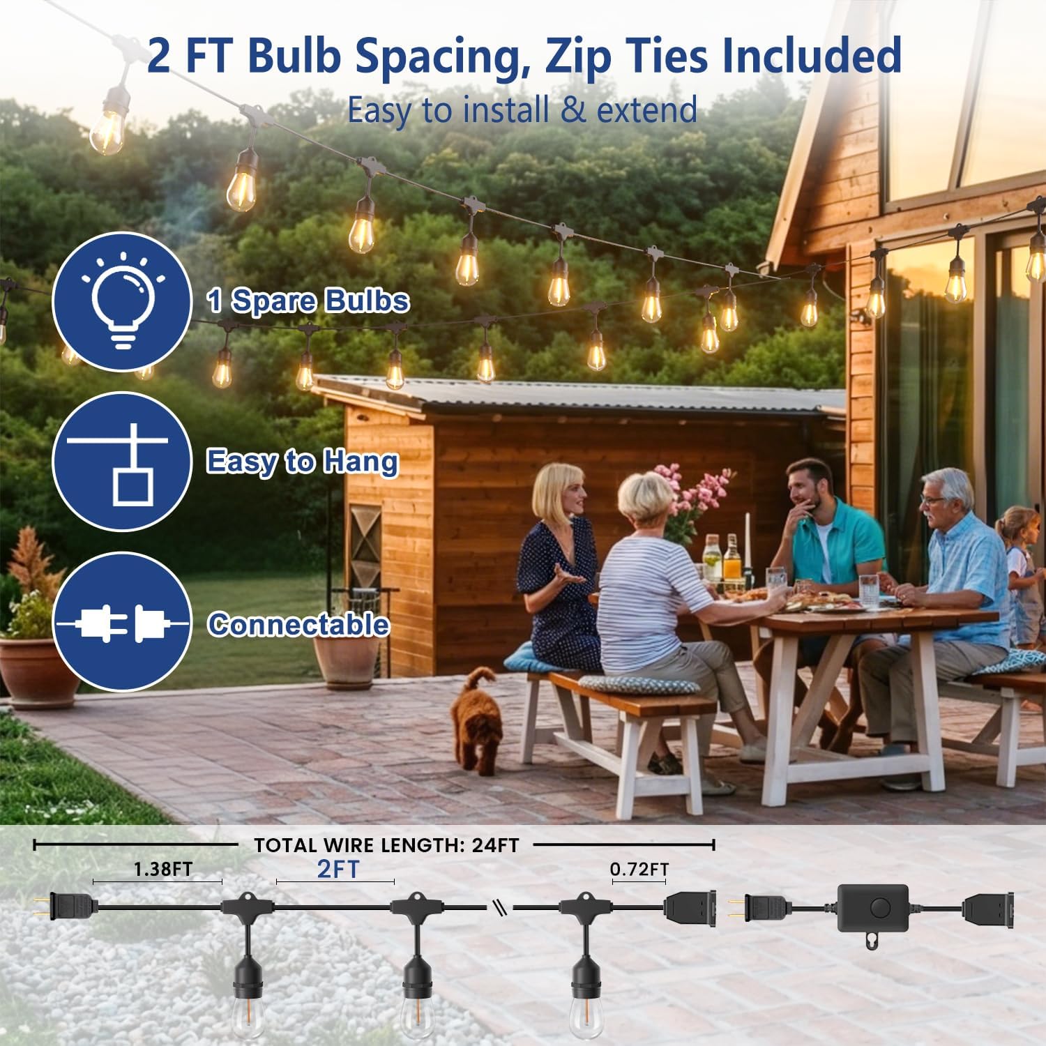 24FT String Lights for Outside, Remote & Waterproof, Connectable image 2
