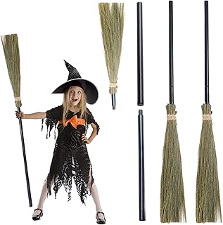 2 Pack Halloween Witch Broom Plastic Witch Broomstick Cosplay Broom Props, Realistic Wizard Flying Broom Stick Accessory for Costumes Party Decor Halloween Show Cosplay Party