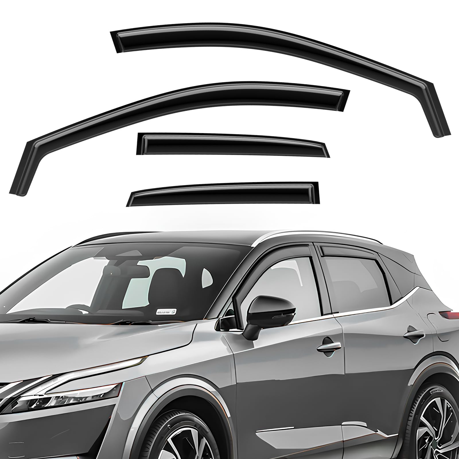 GEARMONSTER Deflectores de viento compatibles con Nissan Qashqai III 2021-2024 Protector de lluvia para ventana de coche, deflectores de lluvia integrados, deflectores de viento integrados, 4 unidades