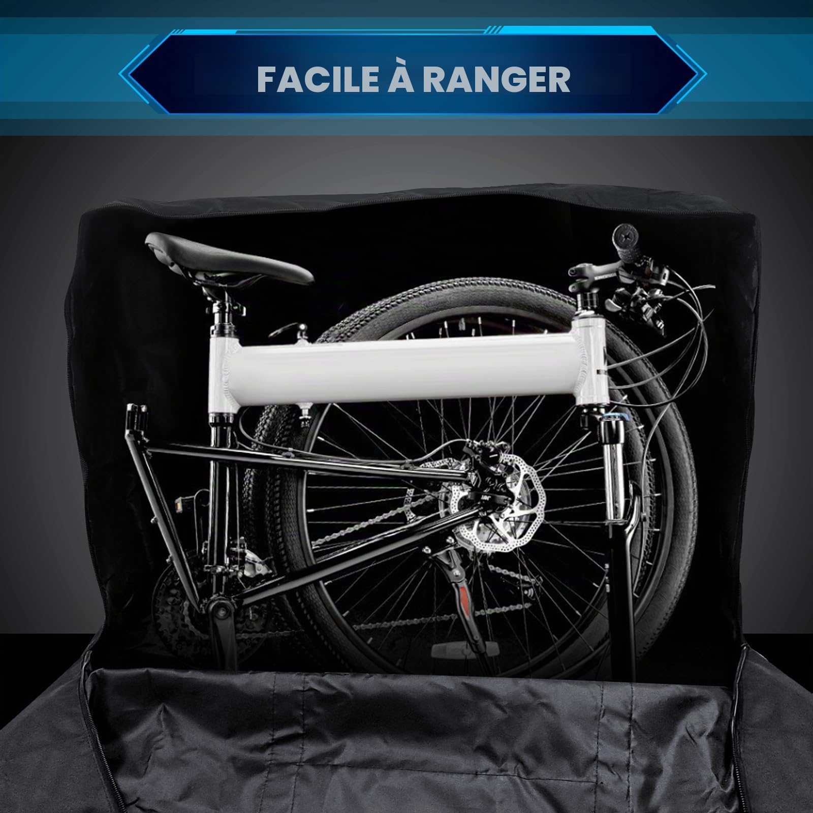 Sacoche de transport pliable pour vélo de 26 pouces, sac de rangement noir pour vélo