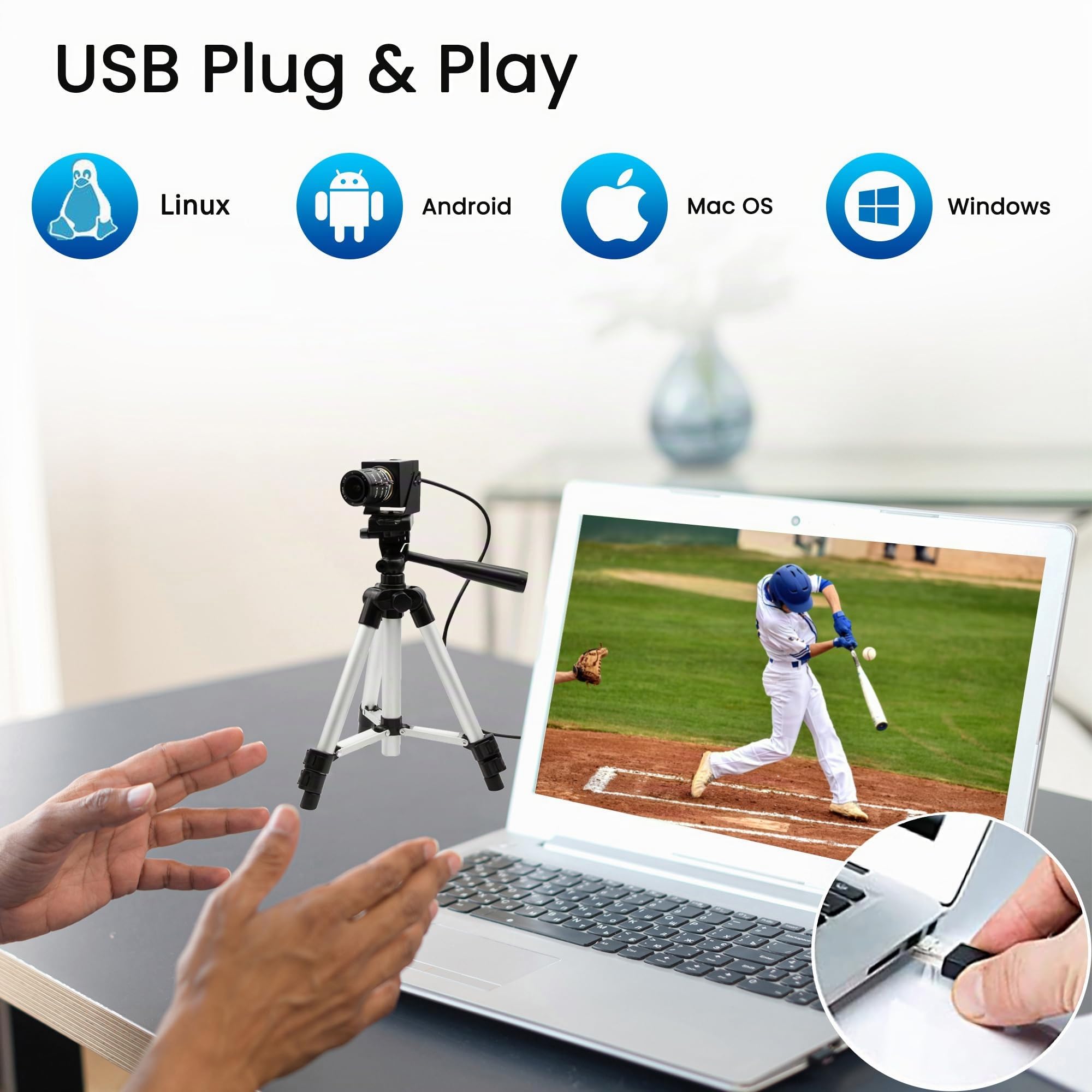 Svpro Telecamera USB 1080P Starlight Low Light Webcam con zoom 3,6-10mm, messa a fuoco manuale, visione machine industriale, UVC plug-and-play per computer e laptop