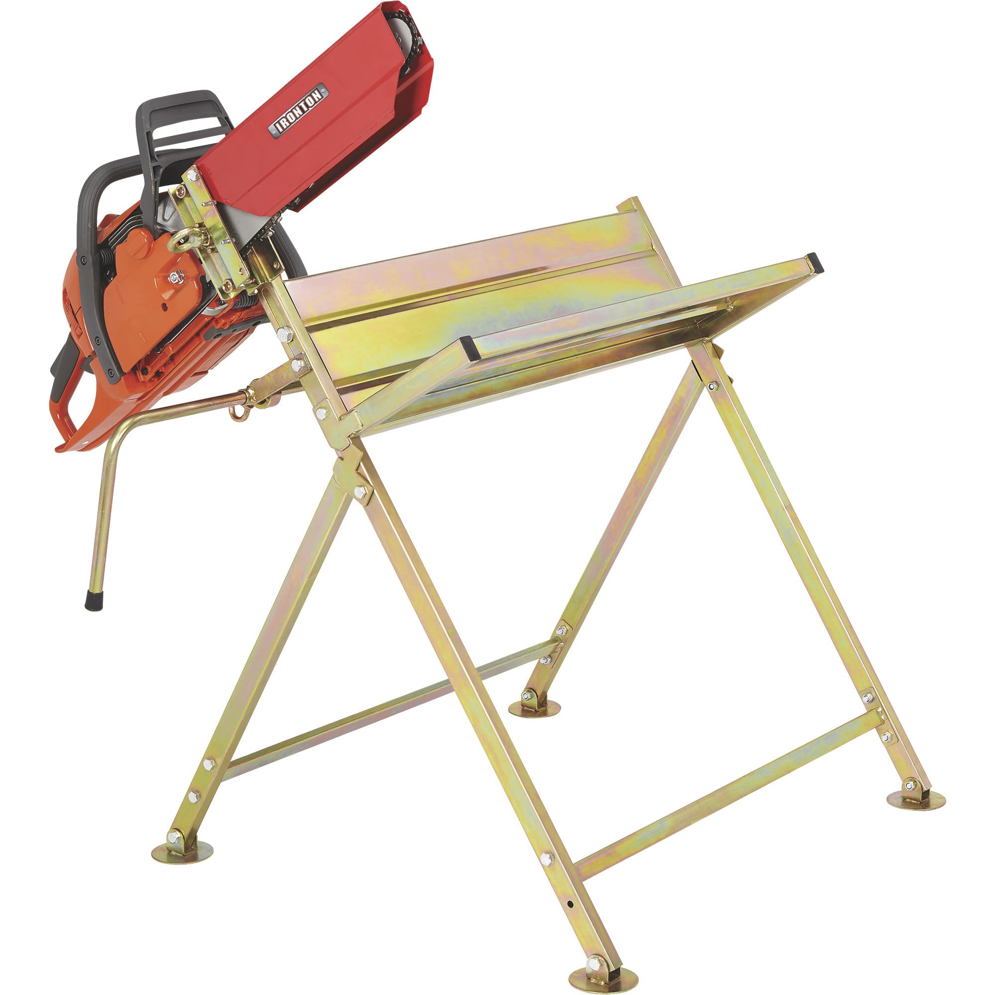 Ironton Chainsaw Sawhorse Holder, Log Cutting Stand Ironton Sawhorse With Chainsaw Holder, Holds Logs To 6ftL X 8.75inDia, 220-Lb Capacity, With Chainsaw Holder, Log Saw Horse Stand Saw Logs