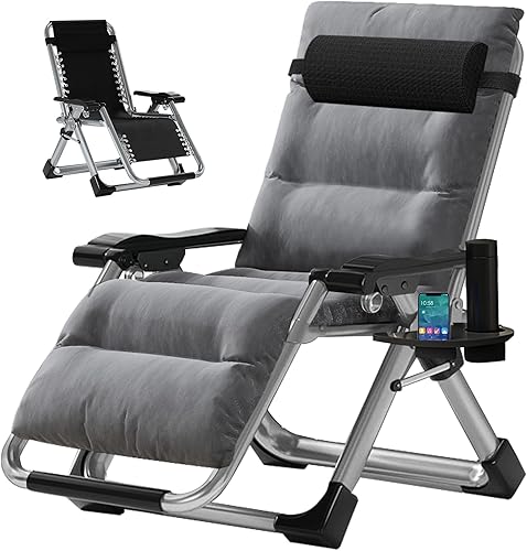 Miniatura 29 de ABORON Silla de gravedad cero mejorada con cojín para reposabrazos, sillas plegables de lona de primera calidad para exteriores, sillas de patio