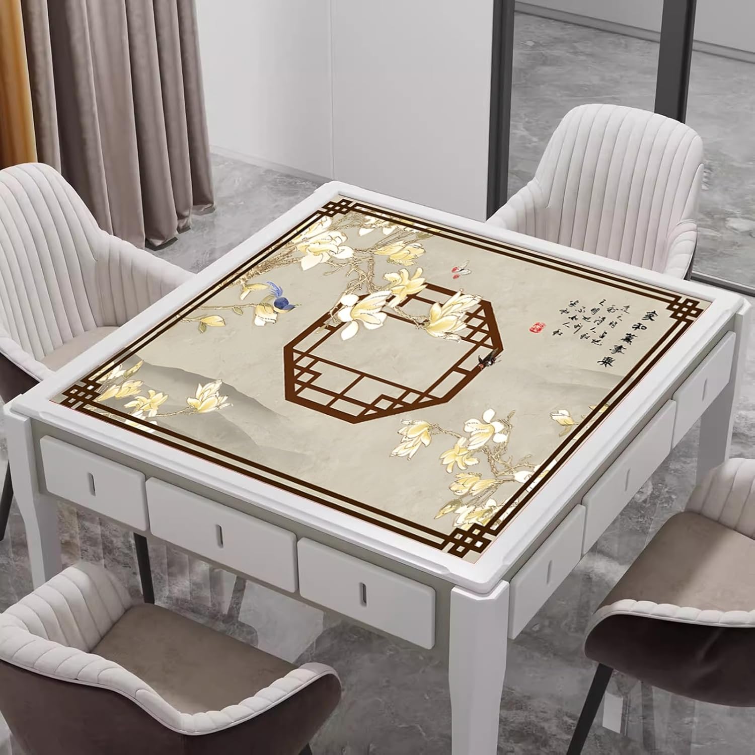 BSapp Mahjong Mat for Table with Storage Bag, Square Game Mat for Mahjon Poker, Anti Slip Noise Reduction Mahjong Table Mat (Color : Style 6, Size : 60x60cm (23.62x23.62 in))