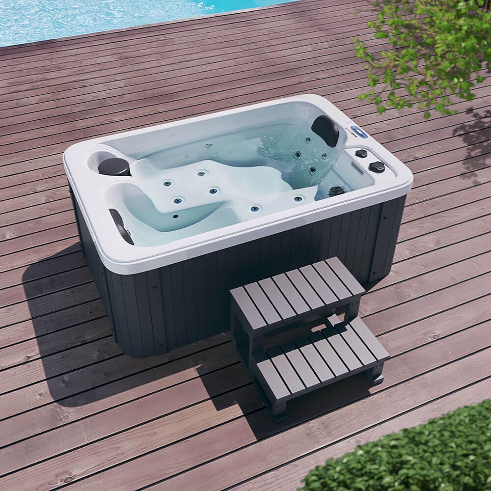 Home Deluxe - Outdoor Whirlpool Horizon Plus – incl. scala e copertura termica, ca. 115 x 175 x 70 cm, con riscaldamento e massaggio, vasca idromassaggio per esterni