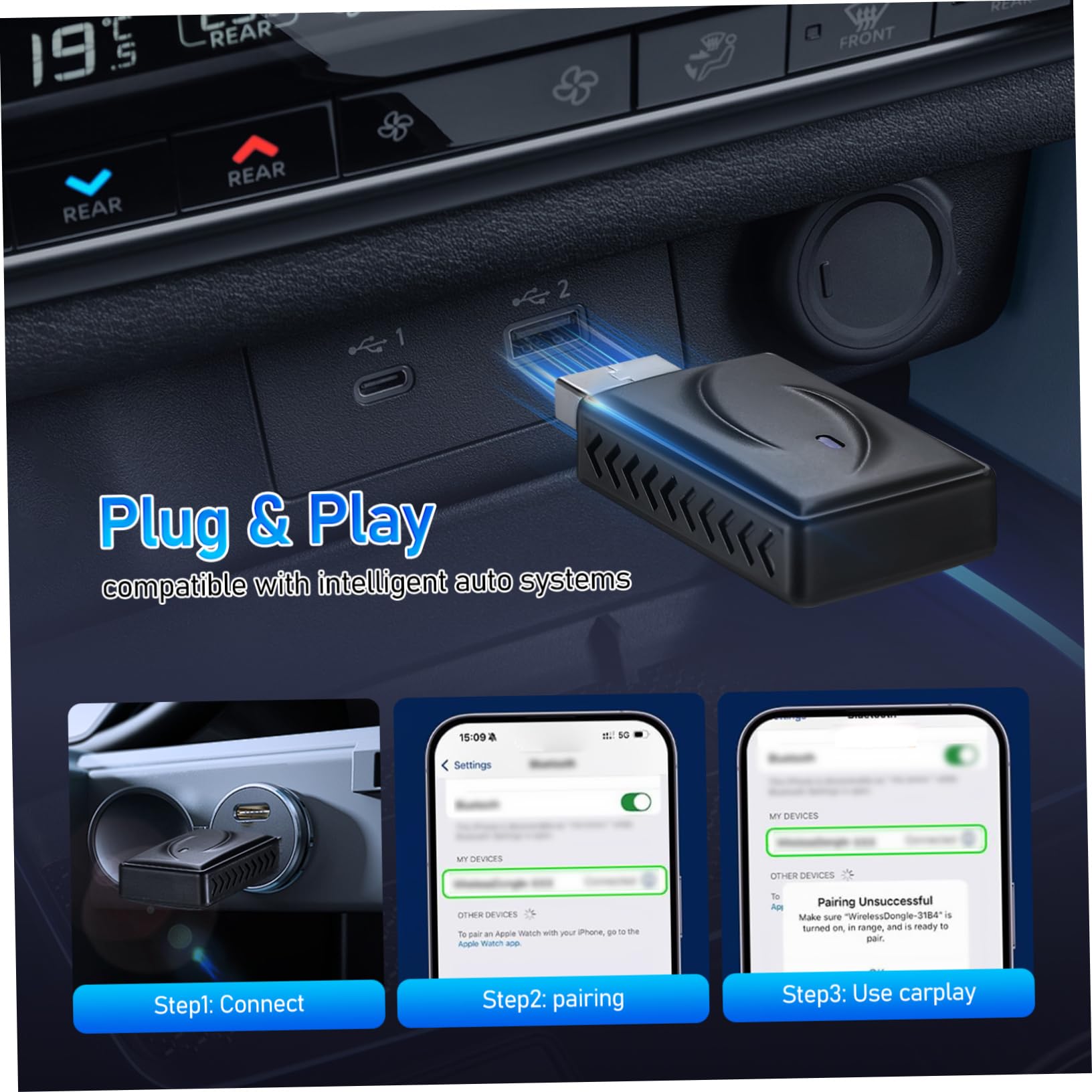 1 Juego De Accesorios para Coche Adaptadores Inalámbricos para Coche Adaptador De Audio Inalámbrico para Coche Accesorios De Audio para Coche Adaptadores De Transmisión