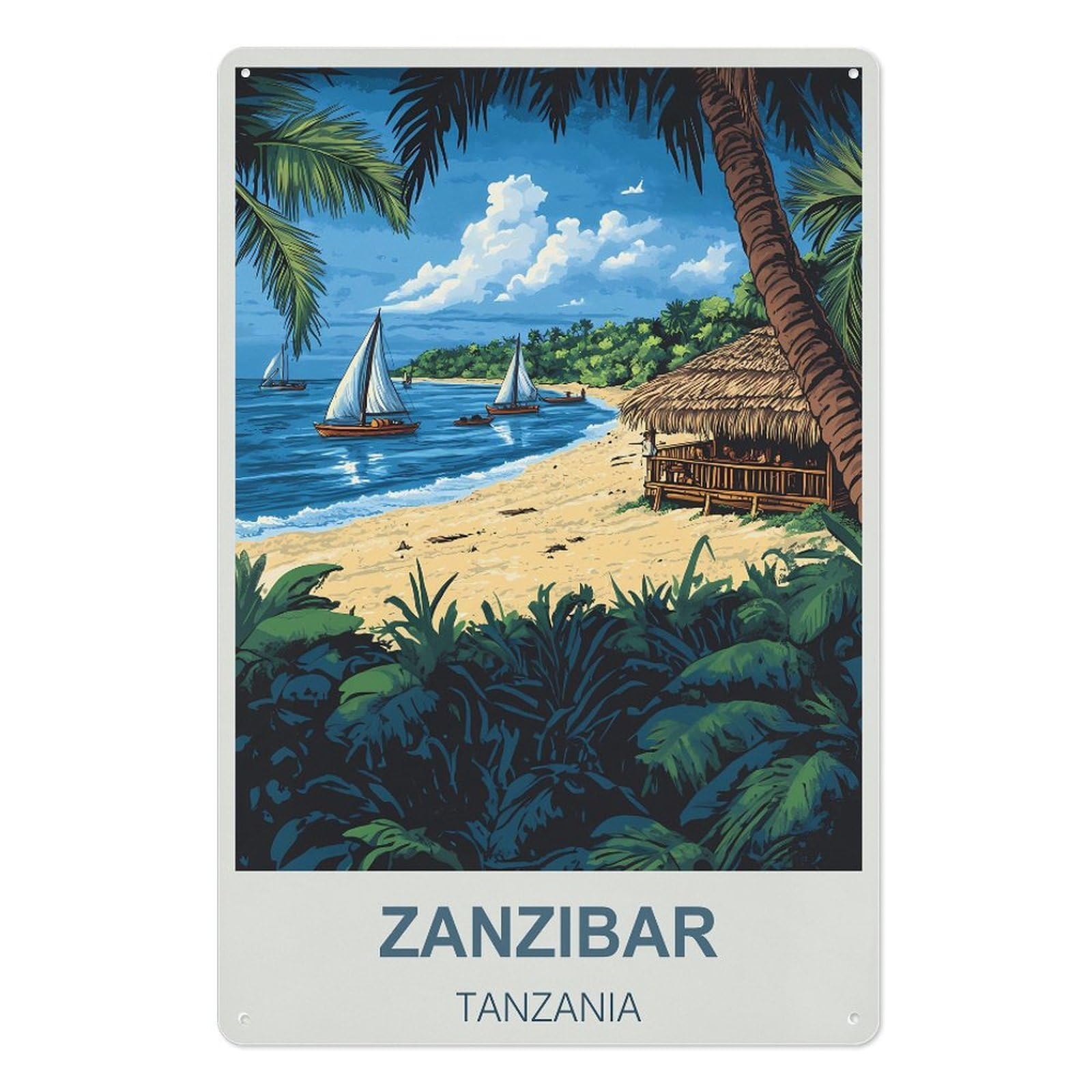 Zanzibar Tanzania Retro Design Tin Painting Vintage Tin Sign 08x12inch(20x30cm) Wall Art for Home Office Bedroom Living Room Cafes Wall Decor