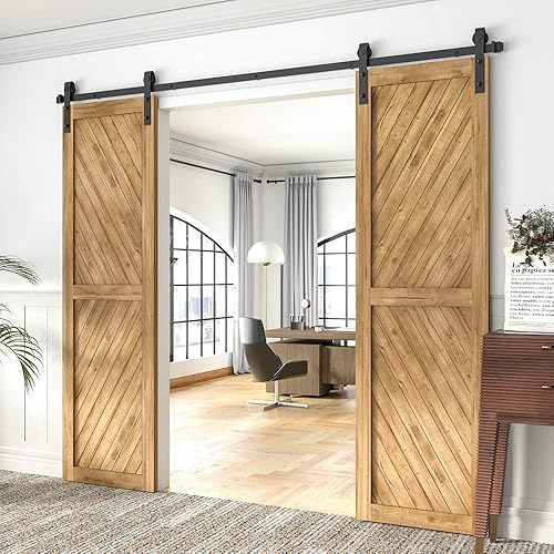 Miniatura 2 de Winsoon puerta de madera para establo, deslizante kit para clóset, gabinete, con piezas metálicas, estilo antiguo para puertas dobles, superficie