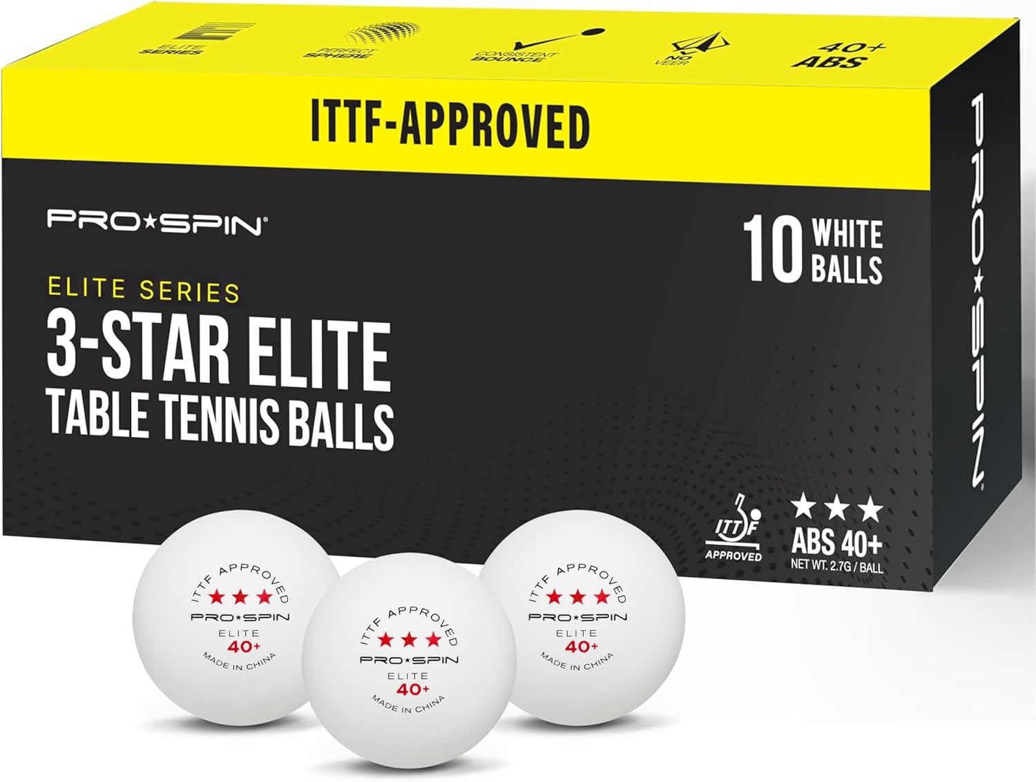 PRO-SPIN 3-Star ITTF-Approved Ping Pong Balls - 40+ ABS Table Tennis Balls for Pro Training & Tournaments Indoor Outdoor