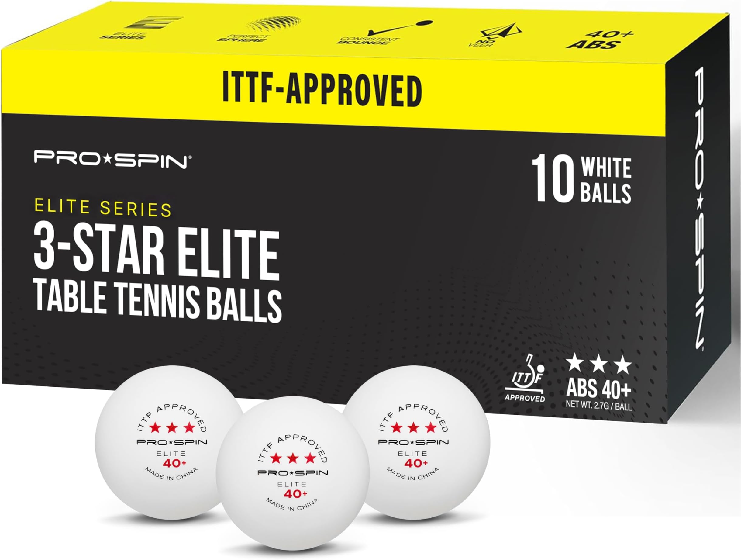 PRO-SPIN Ping Pong Balls - White 3-Star 40+ Table Tennis Balls | High-Performance ABS Training Balls | Ultimate Durability for Indoor & Outdoor Table Tennis