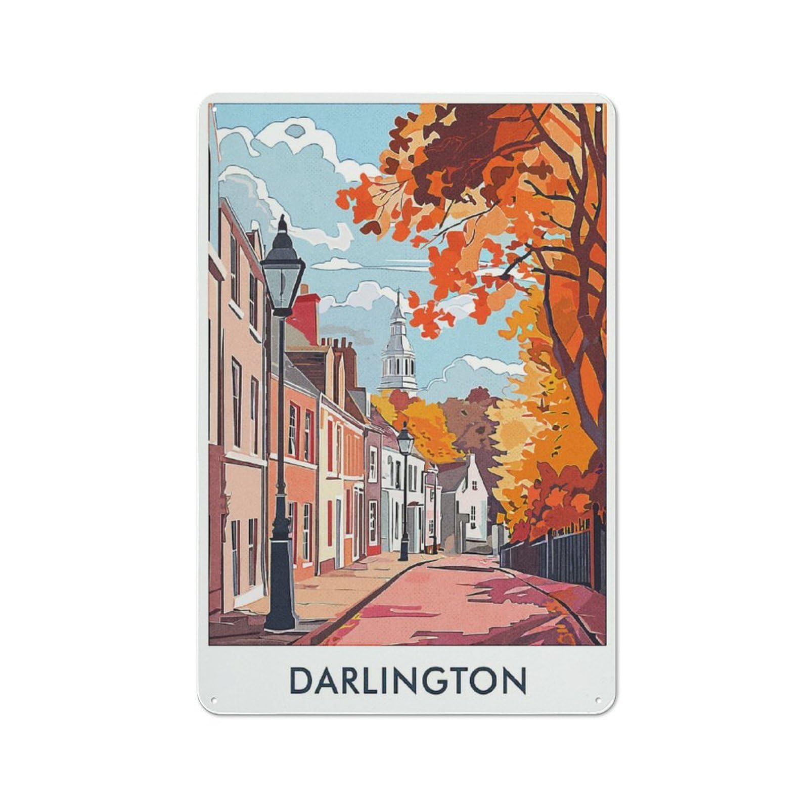 Junmoney Style-4 Darlington Street Scene Warehouse Style Metal Wall Decor 30X20cm, Metal Wall Sign For Workspace, Cafe, Hallway Or Garage