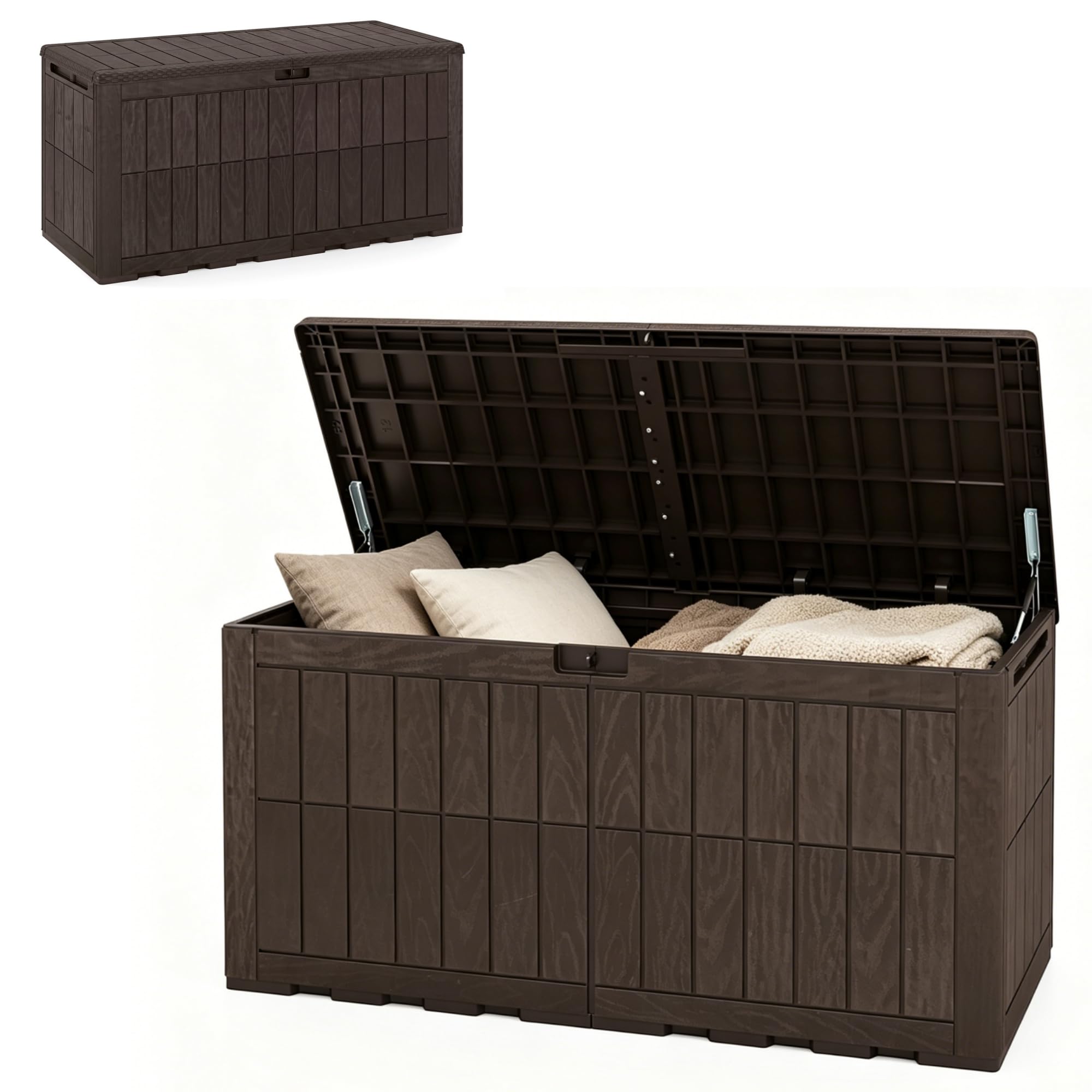 RELAX4LIFE Gartenbox wetterfest, 440 L Auflagenbox mit abschließbarem Deckel, Aufbewahrungsbox mit Stauraum, Kissenbox Outdoor wasserdicht, Auflagentruhe für Garten Balkon Terrasse, bis 245 kg, Braun