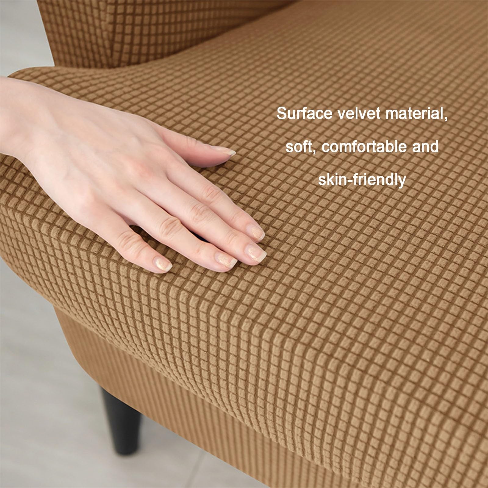 Ohrensessel Überzug Ohrensesselbezüge, Elastisch Weich Sessel Überwürfe Ohrensessel Schonbezüge mit hocker für Wohnzimmer Schlafzimmer Zuhause(Beige)