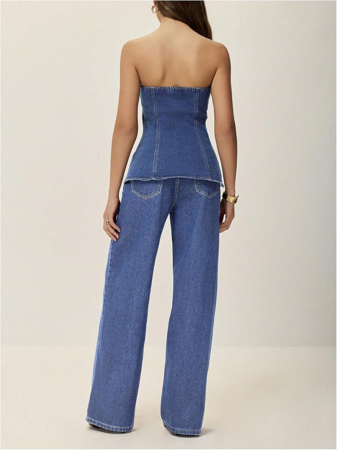 Milumia Women's Metal Button Front Denim Tube Top Elegant Sleeveless Bandeau Tops - Image 3