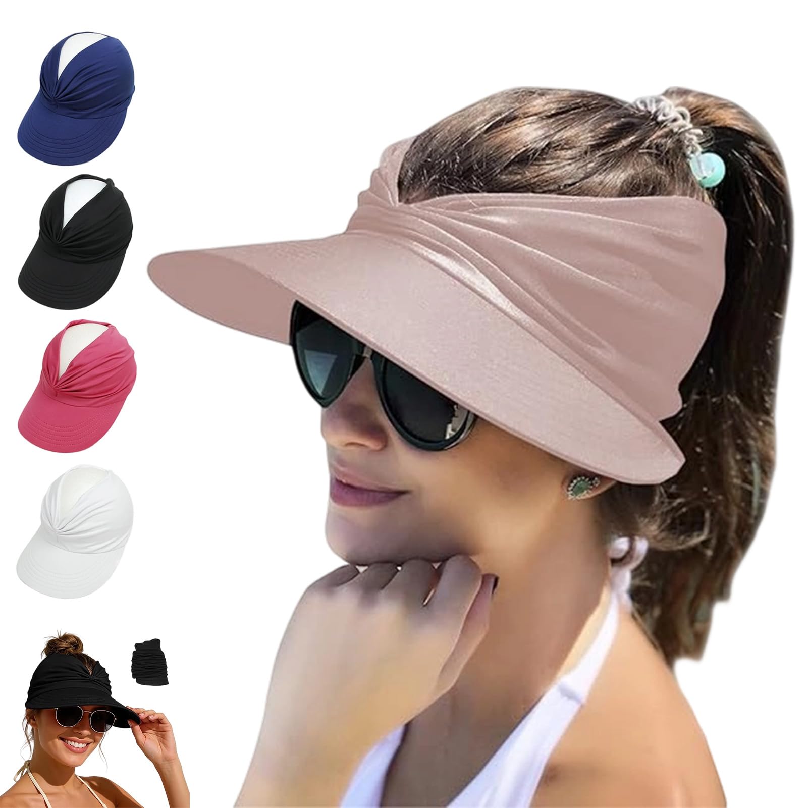 Fjaldjfu Women's Pink Upf 50+ Uv Protection Sun Visor Hat, Wide Brim Quick Dry Foldable Summer Sun Hats, Beach Hats For (Pink)