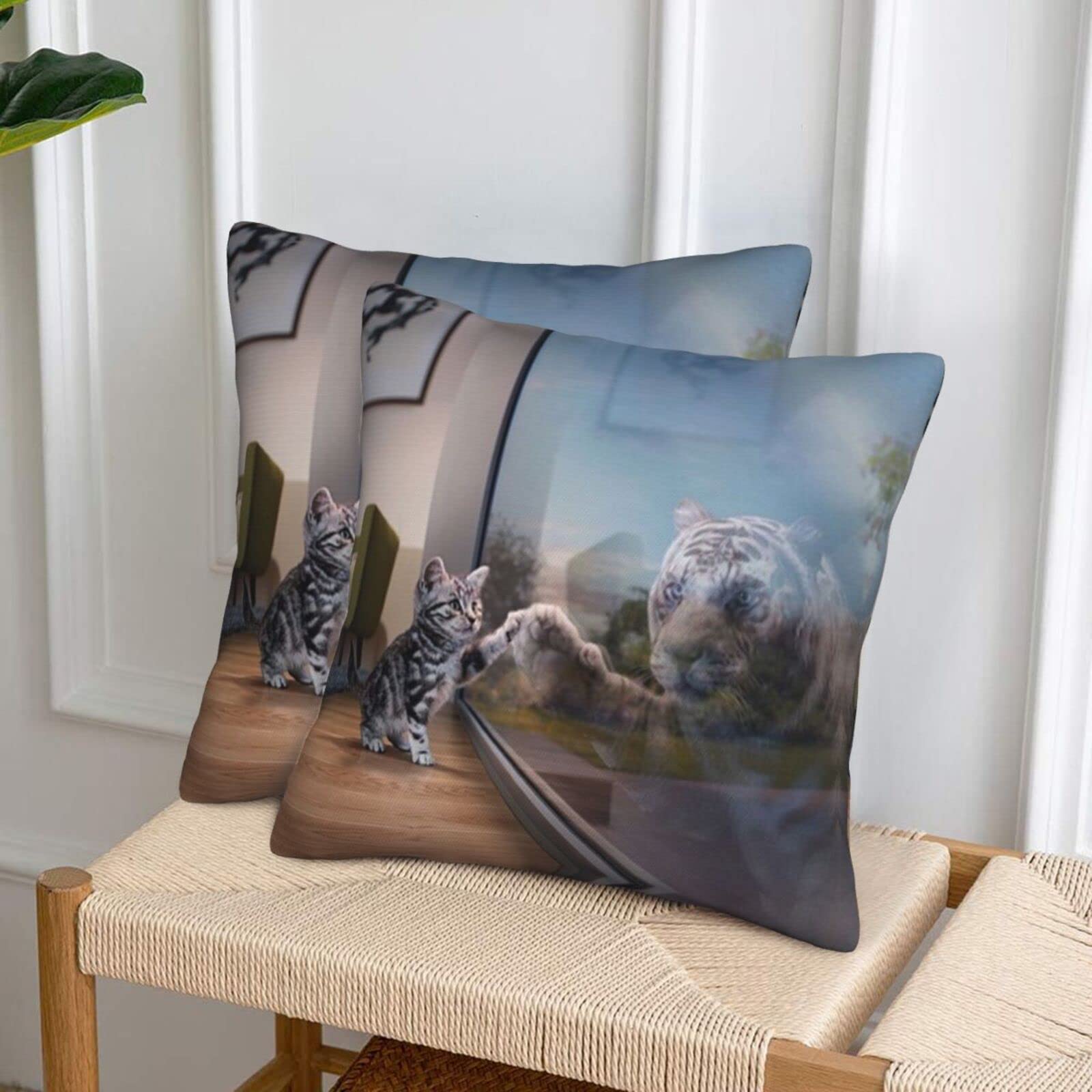 Set di 2 federe per cuscini con gatto nero, decorative, quadrate, per casa, divano, letto, divano, stile moderno, decorazione per amanti degli animali, 40,6 x 40,6 cm
