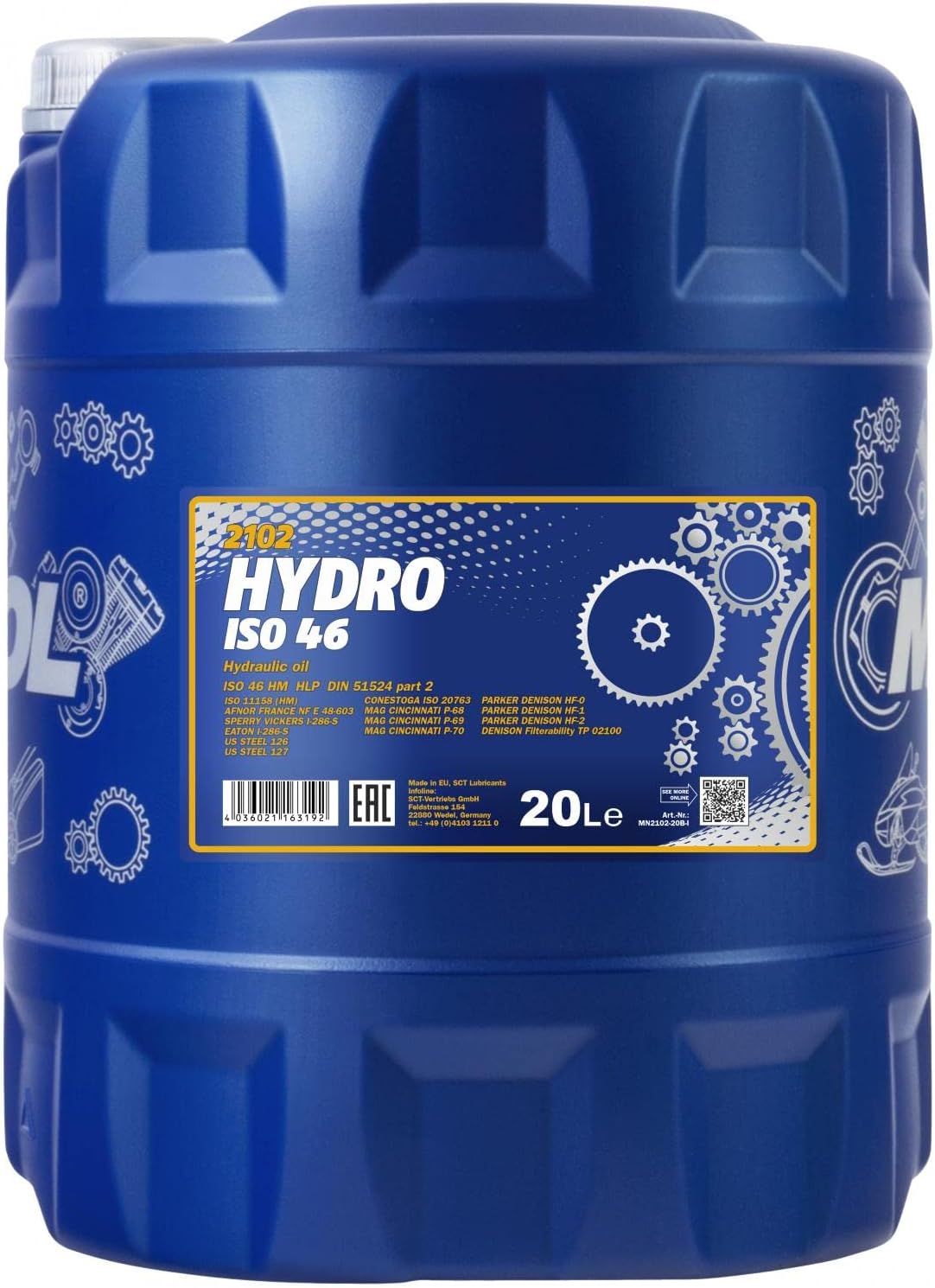 Mannol 20 Litres Hydro ISO 46 Hydraulic Oil DIN 51524-2 All Season Mineral Based