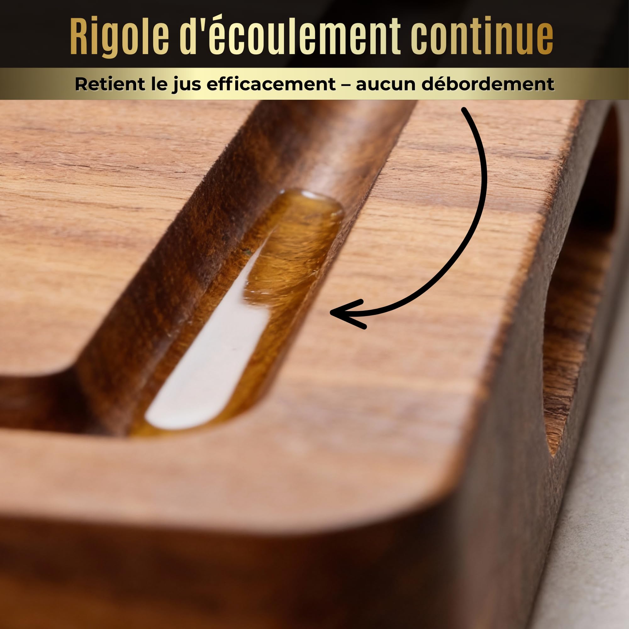 ECENCE Planche à découper en bois d'acacia - 40x30x3cm | utilisable des deux côtés, planche de cuisine haut de gamme avec rigole à jus et poignées latérales pour couper & servir