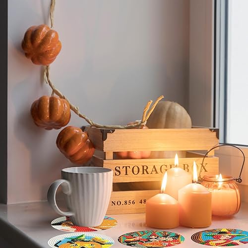 Miniatura 5 de 8 piezas de posavasos de pintura de diamantes vintage de Halloween con soporte, posavasos de arte de diamantes vintage de Halloween, posavasos