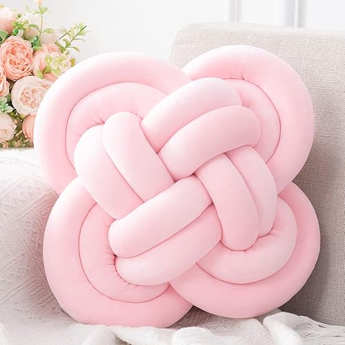 Xiashrk Almohada de nudo, almohadas decorativas con felpa suave para sofá, almohadas anudadas de 12 pulgadas, color rosa, decoración de habitación,