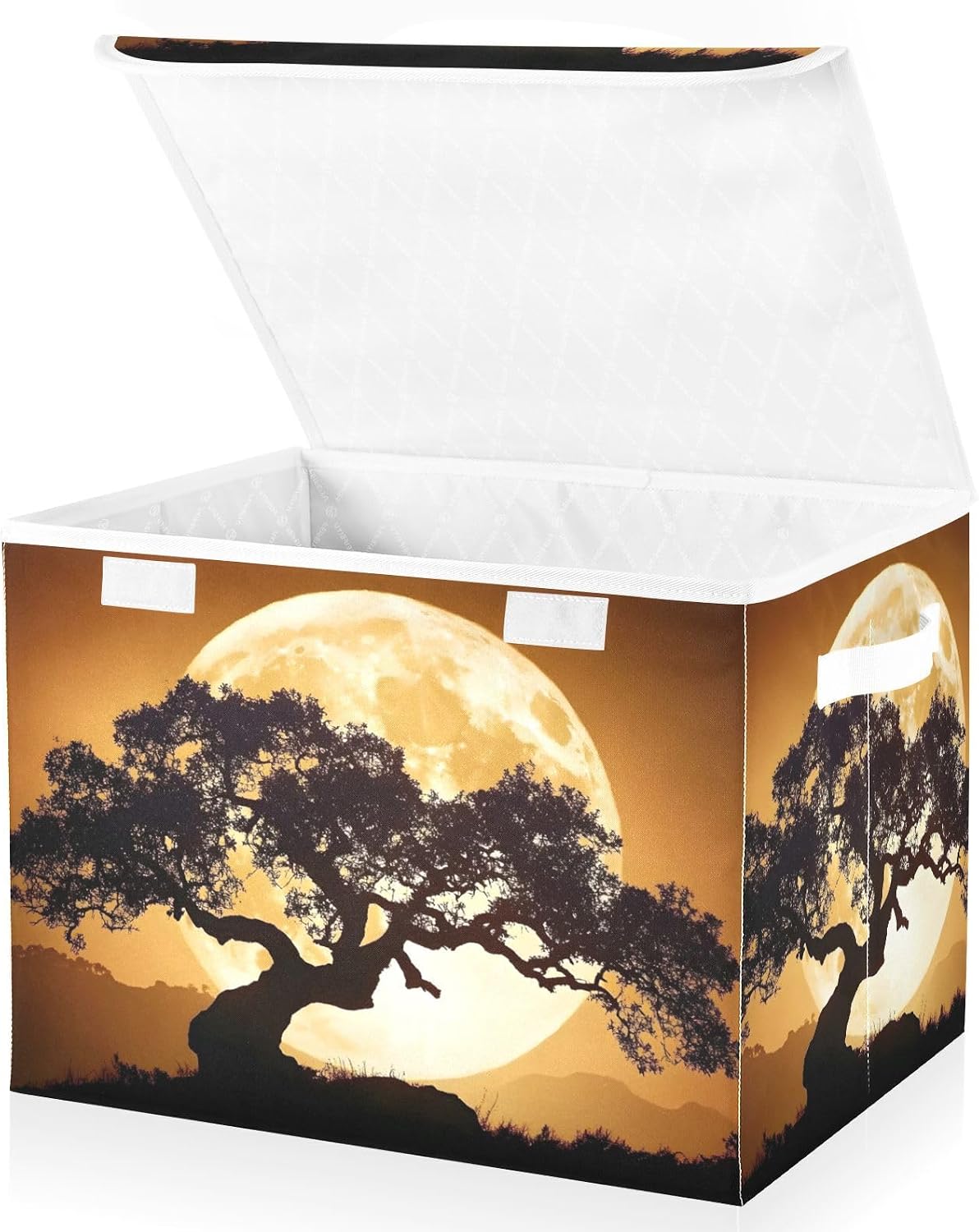 Large Storage Bins Silhouette Tree Moon with Linen Foldable Storage Cubes Fabric Closet Organizer Containers box with Flip-Top Lid for Home Office 16.5 x 12.6 x 11.8 IN