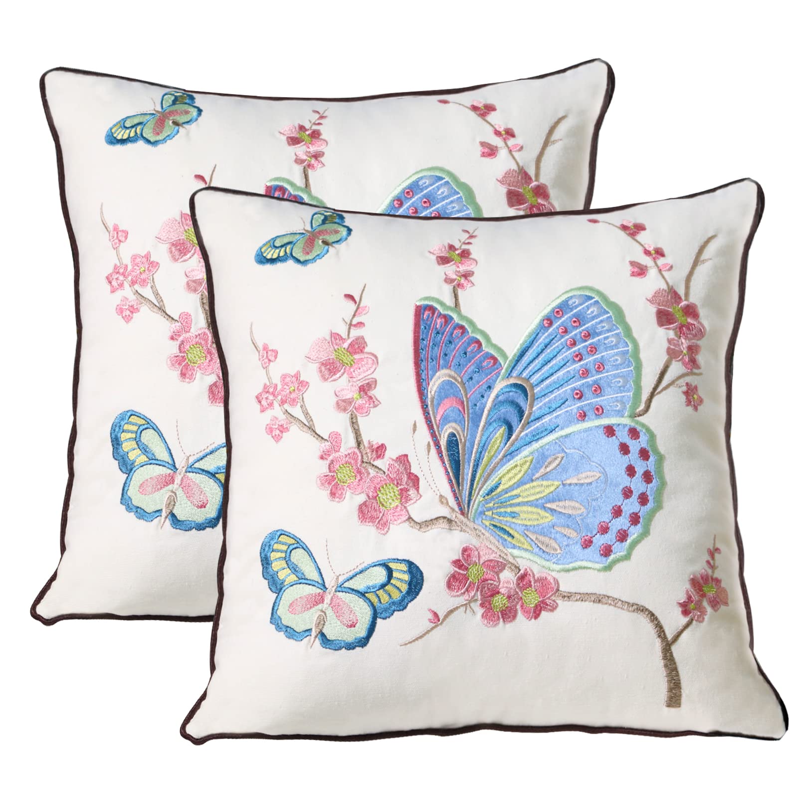 Sponsored Ad – Set of 2 Embroidered Decorative Throw Pillow Covers Couch Square Pillowcases Cushion for Bedroom Sofa Farmhouse Decor 18x18 Inch (Blue Butterfly)