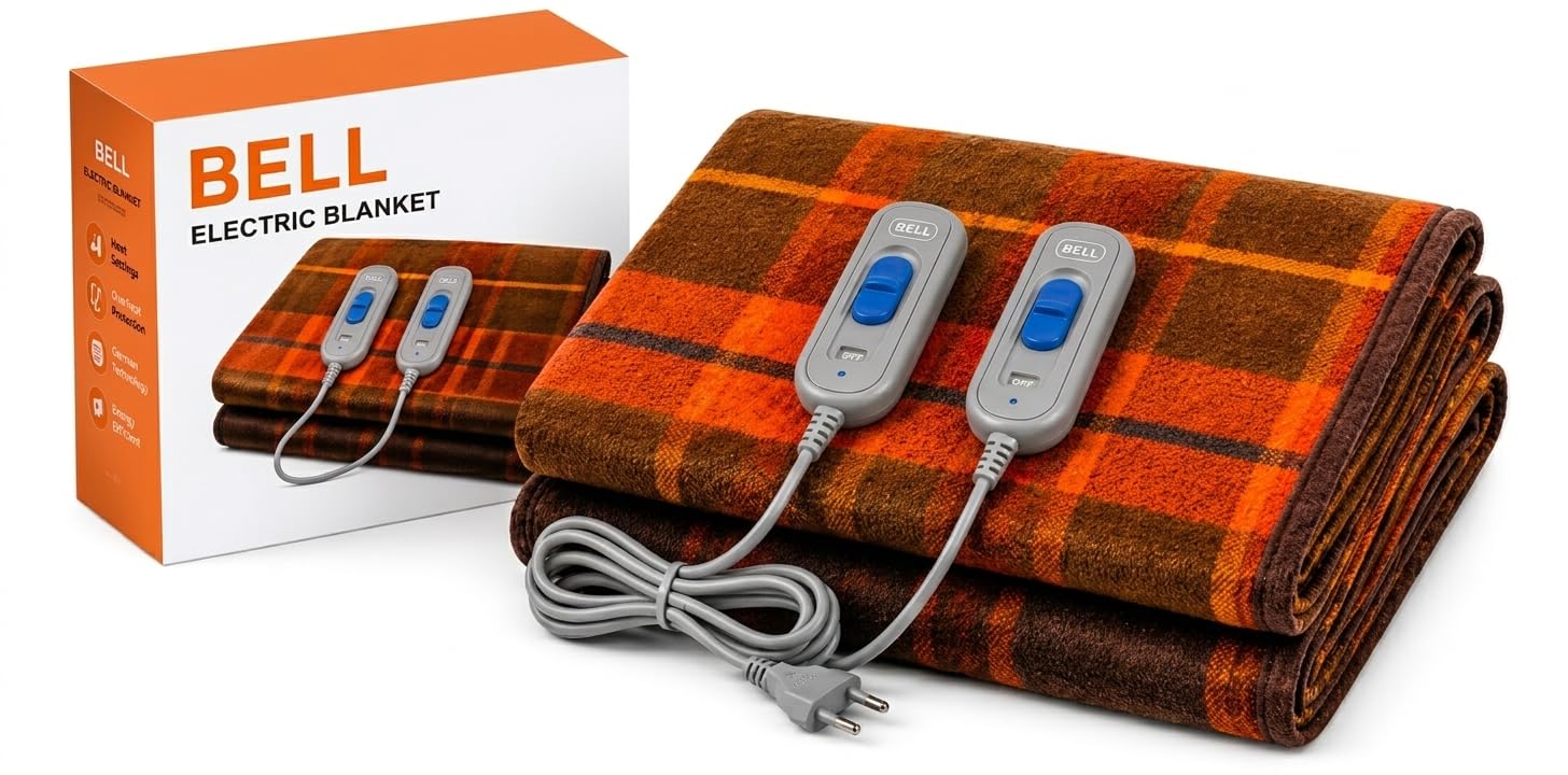 Double Bed Electric Blanket- Heating Bed Warmer with 4 Heat Settings- Size (150cms x 150 cms) - Shock Proof with Low Power Consumption (Check Multicolour)-image-23