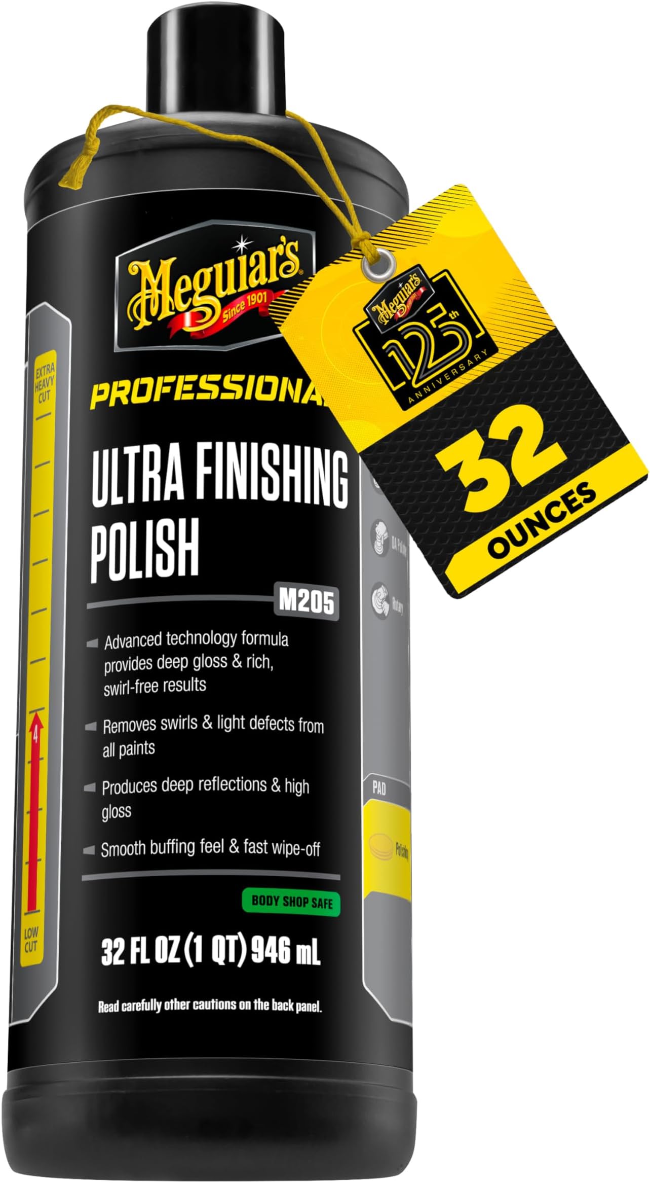 M205 Mirror Glaze Ultra Finishing Polish, Easy-to-Use Formula for Impeccable Shine, Multiple Ways to Apply Mirror Glaze, Removes Defects and Swirls for a High Gloss, 32 Oz Container