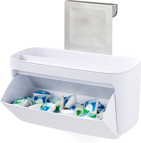 YouCopia DoorStash™ - Soporte para cápsulas de lavavajillas con tapa, contenedor de almacenamiento colgante para detergente, color blanco moteado