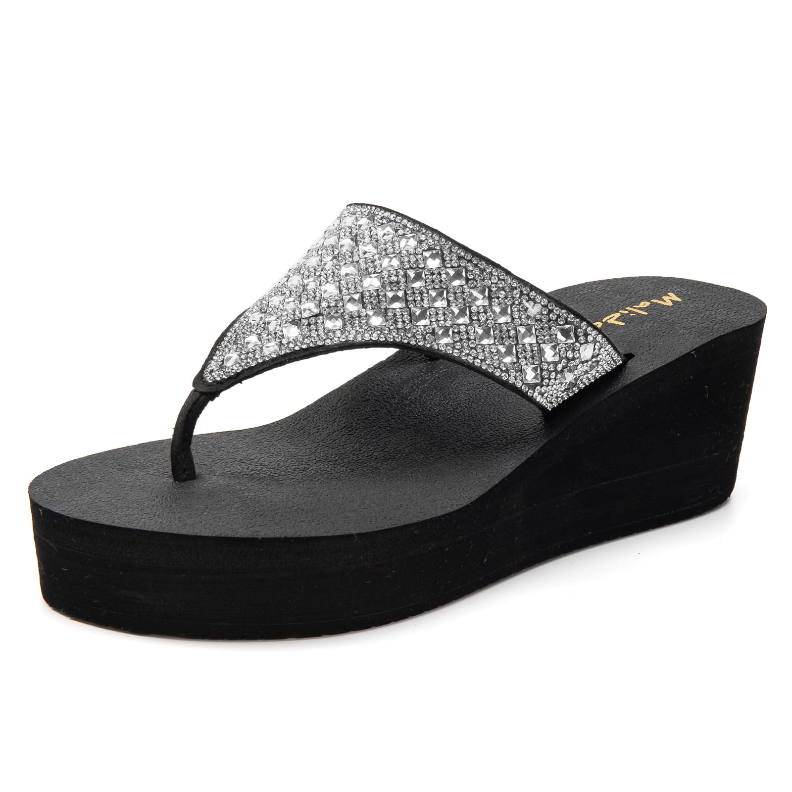 MALIDA Womens Wedge Arch Support Flip Flops Cushion Soft Rubber Midsole Platform Thong Sandals with Rubber Sole