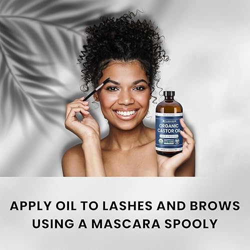 Miniatura 5 de Florisan Aceite de ricino orgánico botella de vidrio de 16 onzas, prensado en frío, sin hexano, sin OMG, aceite de ricino 100% puro para el