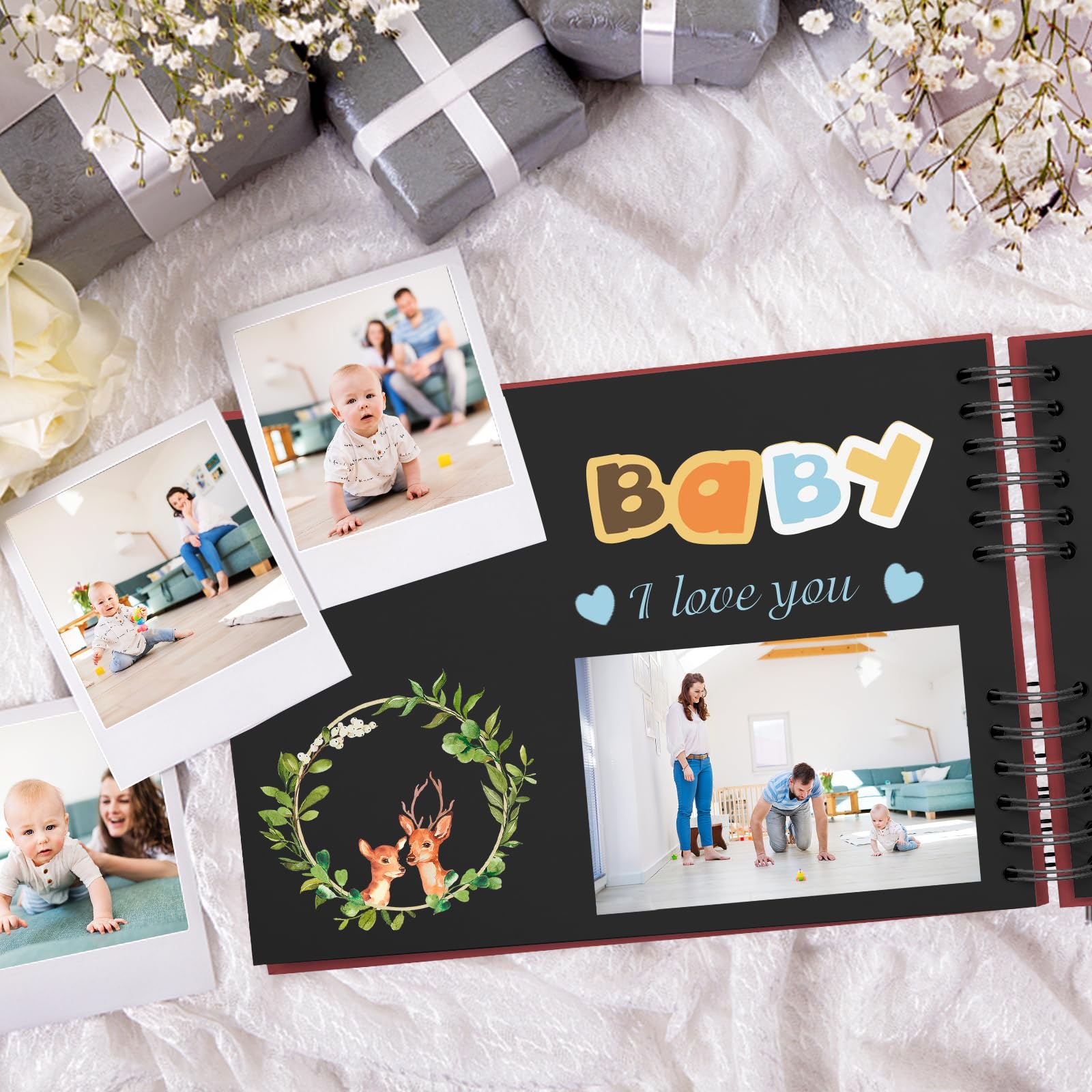 EVNEED Album fotograficzny do scrapbookingu, księga gości weselnych, na rocznicę, do scrapbookingu, na zdjęcia ślubne, zestaw akcesoriów do majsterkowania, 80 stron (40 arkuszy), czerwony