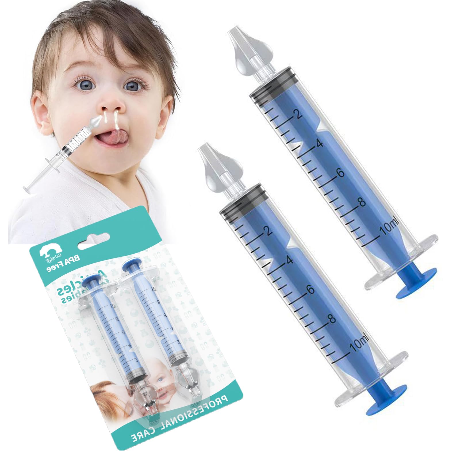 Silicone Baby Nasal Aspirator,Syringe Nasal Irrigator,10ml Nasal Irrigator Portable Infant Nose Cleaner Nose Aspirator with Cleanable (Blue)
