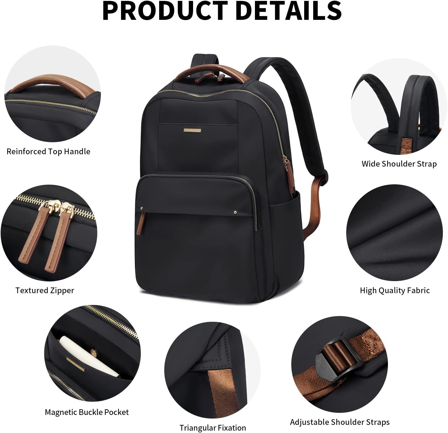 GOLF SUPAGS Laptop Backpack for Women Computer Bag Casual Daypack Fits 15.6 Inch Notebook Work Travel Backpacks (Black) - Image 3