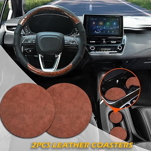 Miniatura 2 de Muamos Funda de Volante de Madera con Grano para Auto, Fundas de Volante de 14.5-15 Pulgadas con Reposamuñecas, Cuero de Microfibra con Empalme,