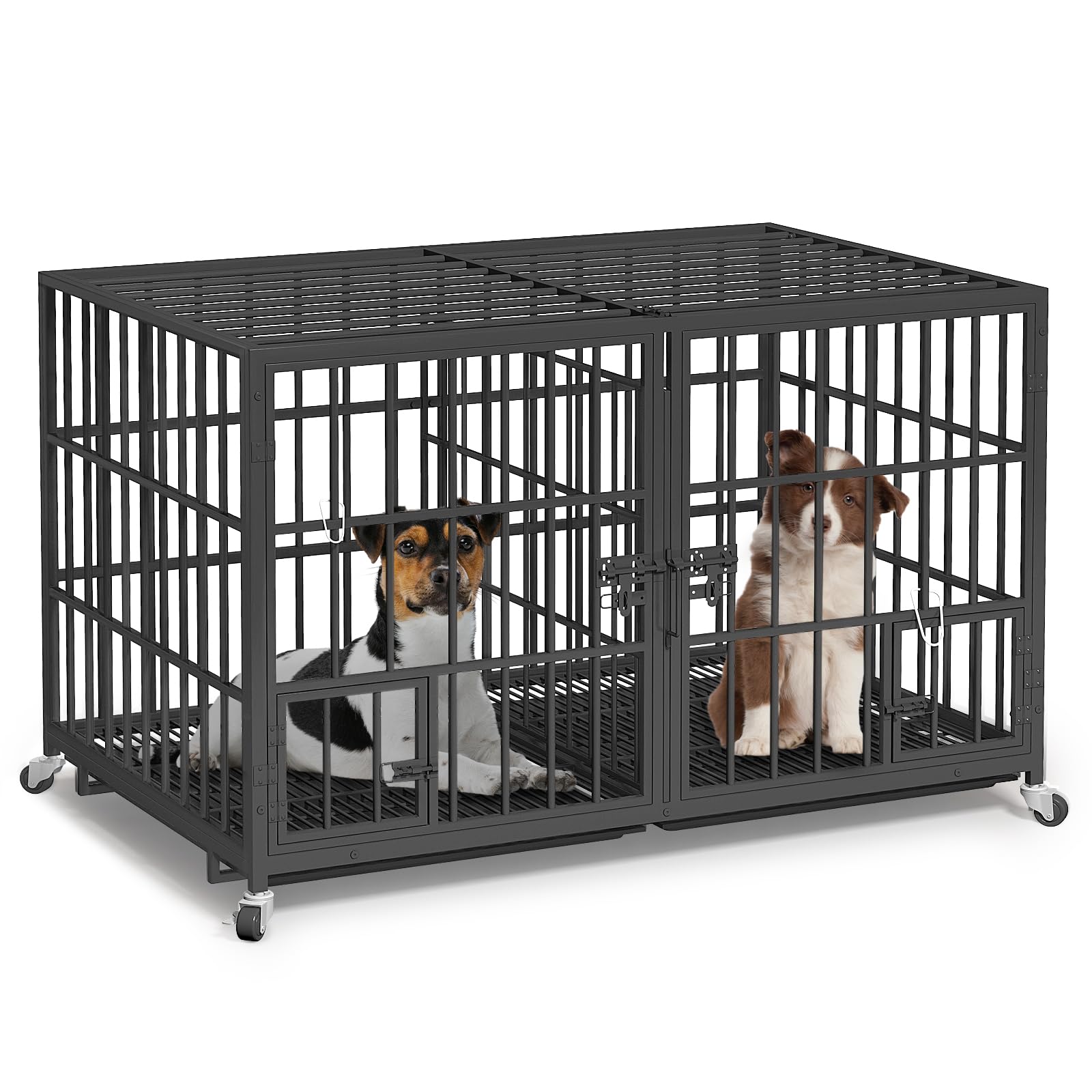 EZ4ENCE 54/48/42 Inch Metal Dog Crate for Large Dogs,Heavy Duty Dog Cage Kennel Indoor with Divider Panel,Lockable Wheels, Indestructible Drop Cages