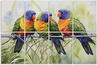 8 Pack Art Acoustic Panels Sound Absorbing Colorful Birds Animal Parrots Orange Beaks Blue Heads Tropical Plants Decorative Soundproof Wall Panels Self Adhesive for Recording Studios Office 48"x32"