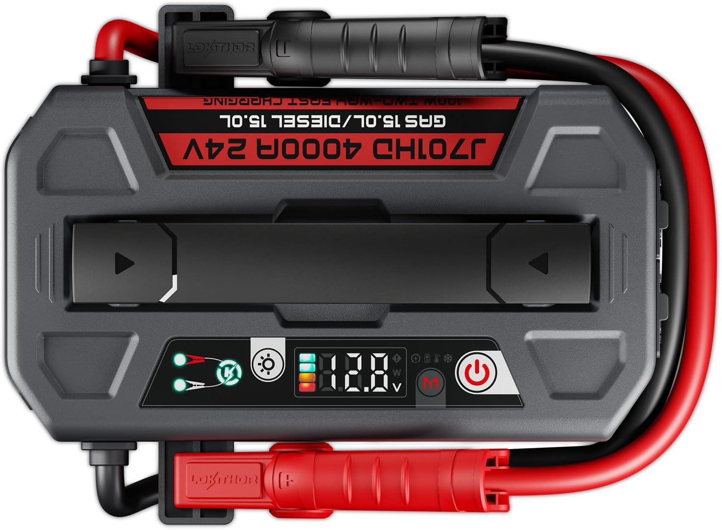 LOKITHOR J701HD 4000A Peak Heavy Duty Jump Starter, 24V Portable Jump Box for Up to 15L Gas or Diesel Engines, 100W Two Way Quick Charge Power Bank & DC Out, 400LM Lights
