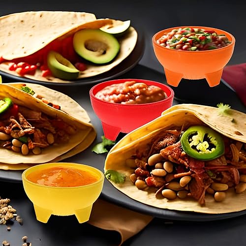 Miniatura 4 de meekoo 12 cuencos de salsa mexicanos multicolor para servir, cuencos de plástico de 4.5 pulgadas de diámetro, vajilla mexicana para tacos, dulces,