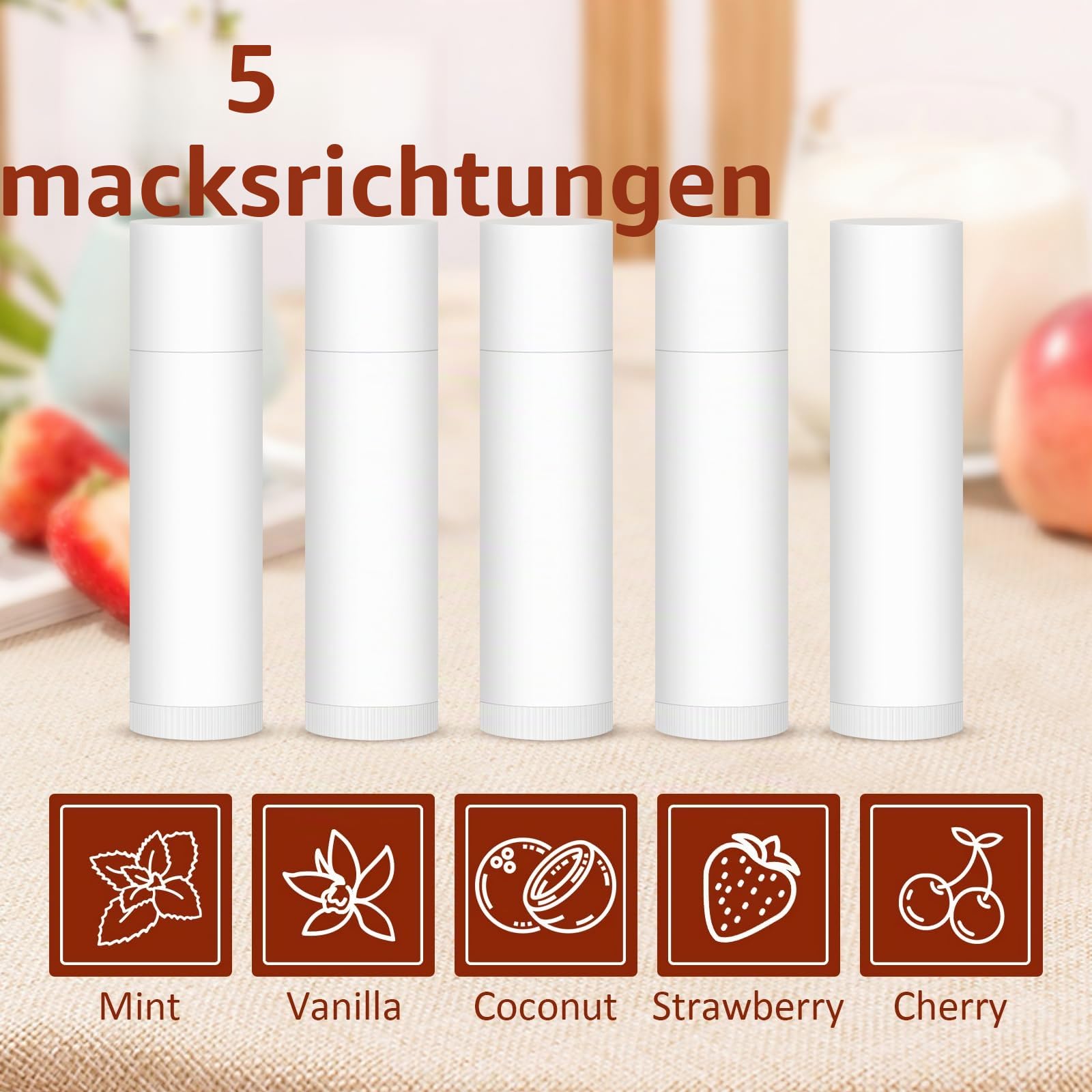 VISRIE 120 Stück Lippenbalsam, unbeschriftet, natürlicher Lippenbalsam, blanko, personalisierter Lippenbalsam für Partygeschenke, Erwachsene und Brautpartys oder Babyparty-Geschenke, 5